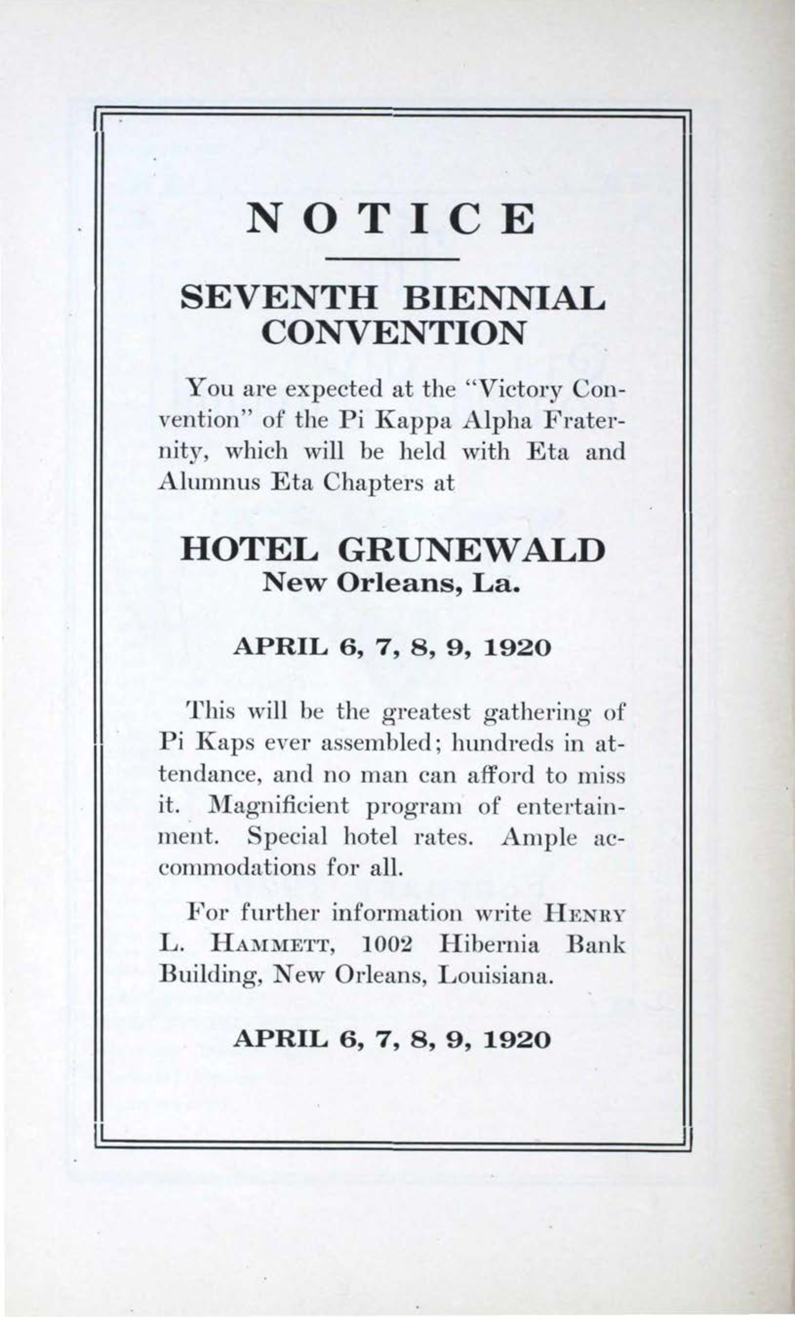 Seventh Biennial Convention, February 1920